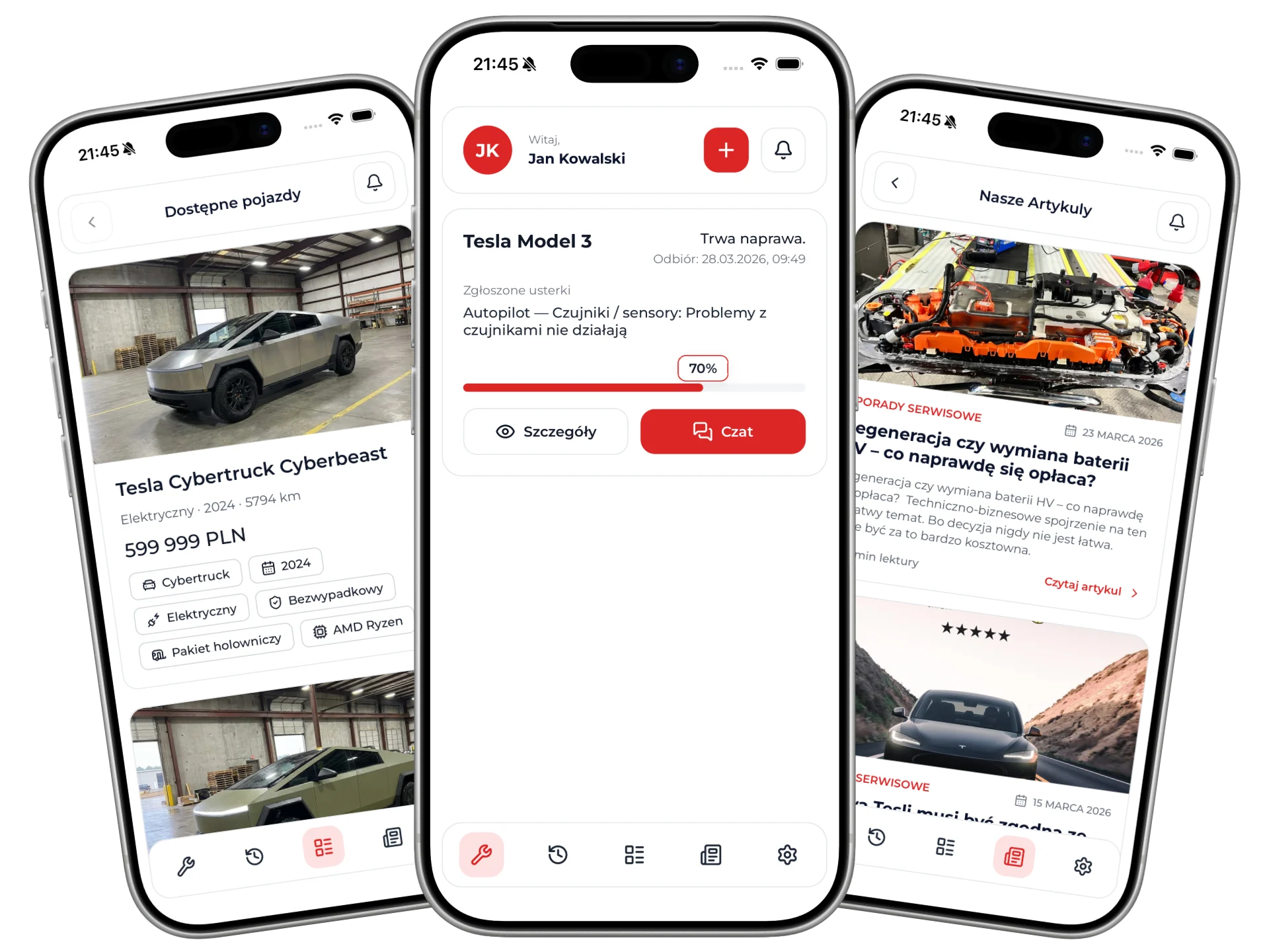 Panel serwisowy Pearl Tesla - aplikacja mobilna i dashboard