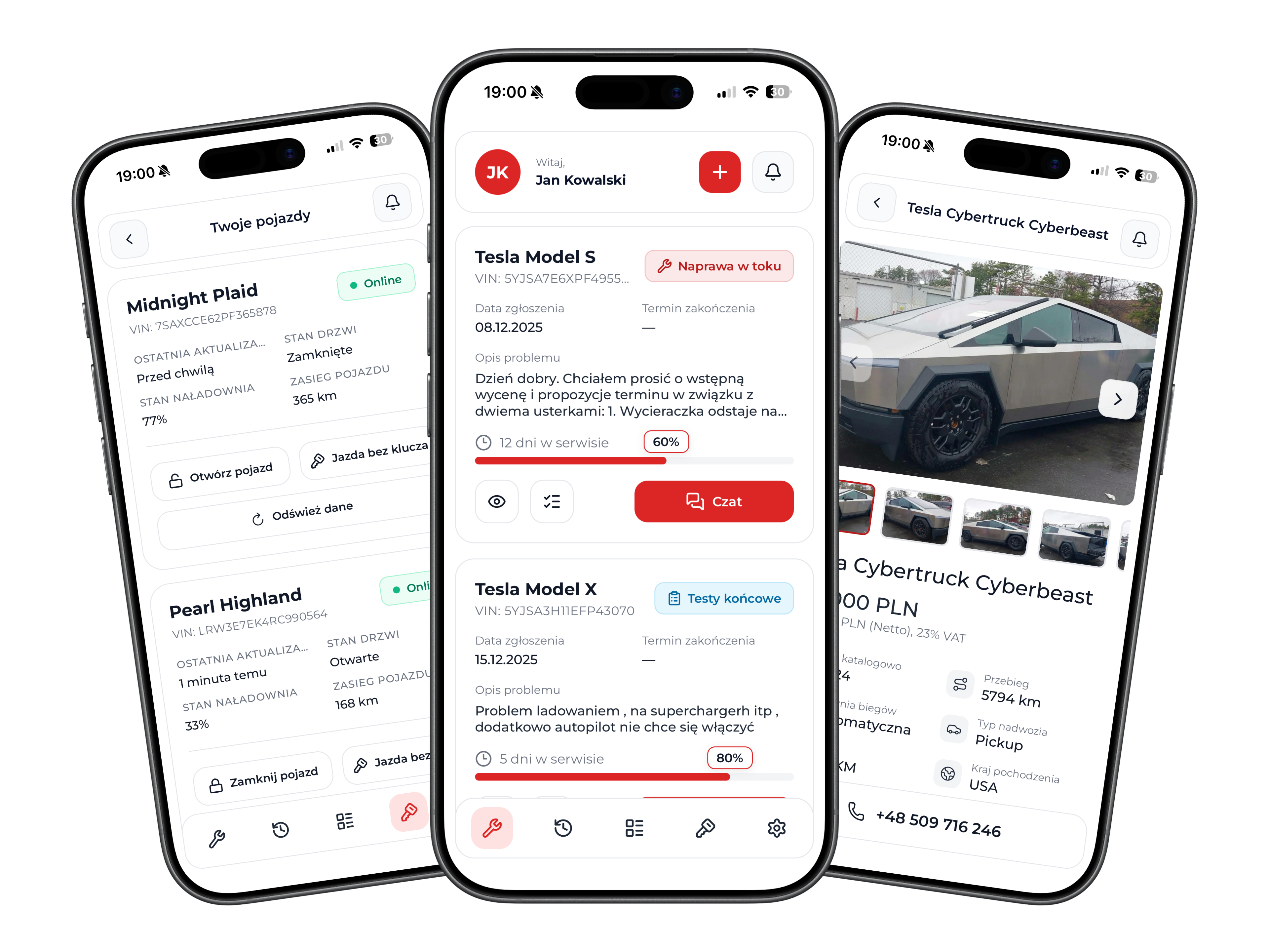 Widok aplikacji mobilnej PearlTesla